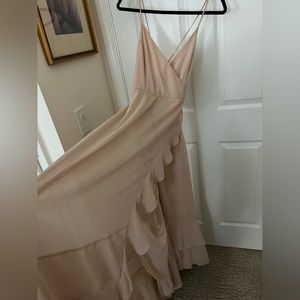 Lulus - In Love Forever Light Blush Lace-Up High-Low Maxi Dress, Light Blush